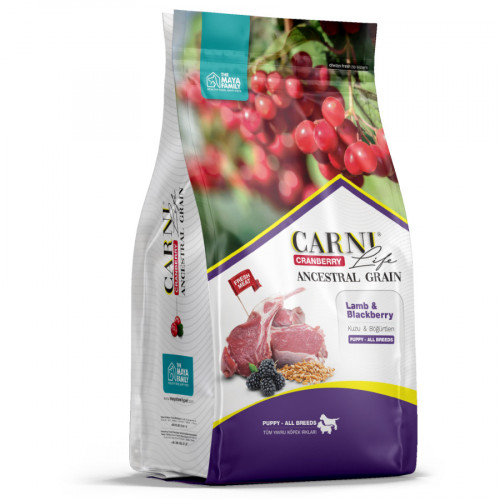 Carni Life Puppy полнорационный сухой корм для щенков, кормящих и беременных собак, низкозерновой, с ягненком, ежевикой и клюквой