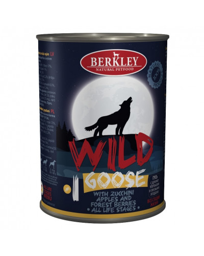 Влажный корм Berkley Adult Dog Wild №1 для взрослых собак с гусем, цукини, яблоками и лесными ягодами - 400 г х 6 шт