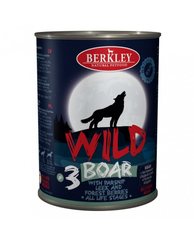 Влажный корм Berkley Adult Dog Wild №3 для взрослых собак с мясом кабана, пастернаком, сладким луком и лесными ягодами - 400 г х 6 шт