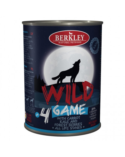 Влажный корм Berkley Adult Dog Wild №4 для взрослых собак с дичью, морковью, капустой и лесными ягодами - 400 г х 6 шт